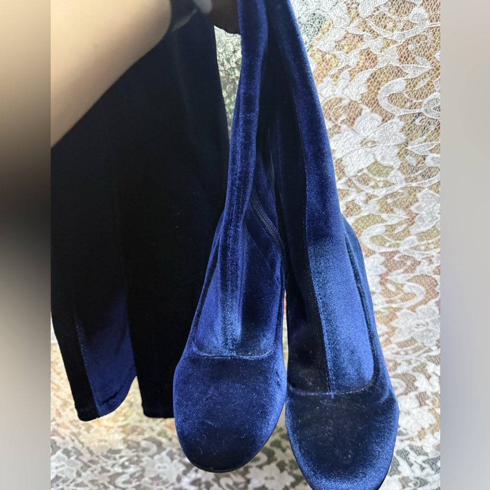 Carvela by Kurt Geiger blue velvet over the knee thigh high boots sz 38